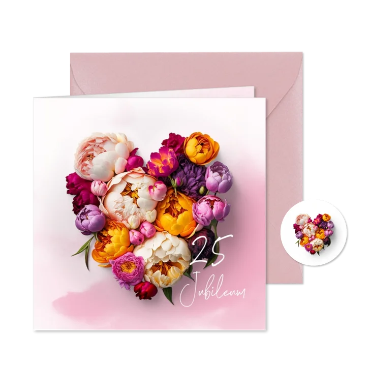 Uitnodiging jubileum bloemen hart 25