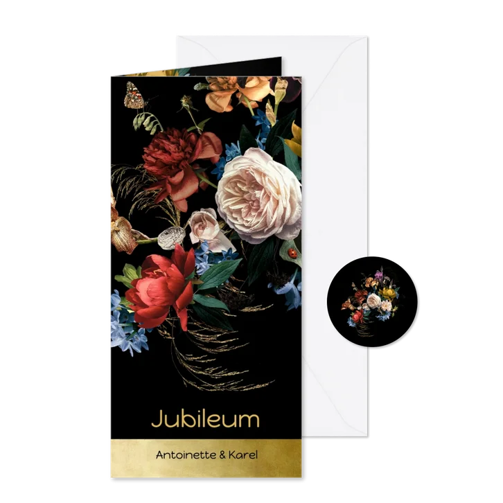 Uitnodiging jubileum bloemen oude meesters klassiek modern