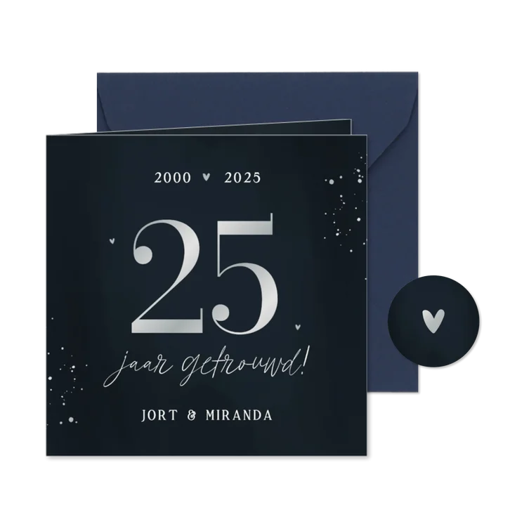 Uitnodiging jubileum donkerblauw zilver 25 jaar getrouwd