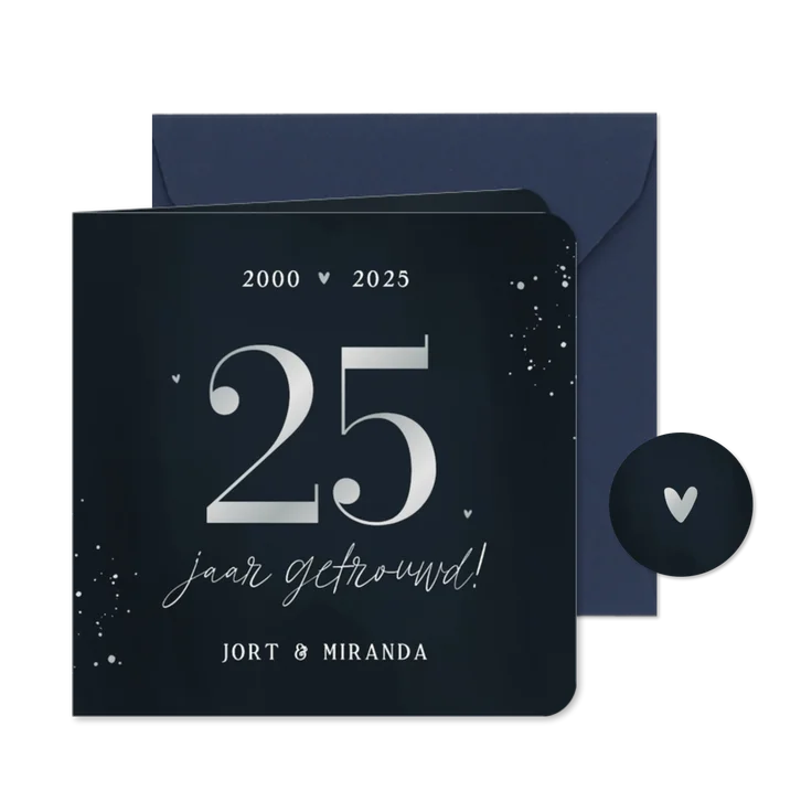 Uitnodiging jubileum donkerblauw zilver 25 jaar getrouwd