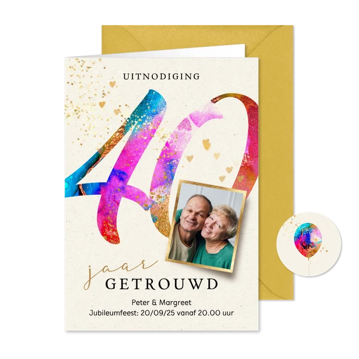 Uitnodiging jubileum feest 40 jaar getrouwd verf