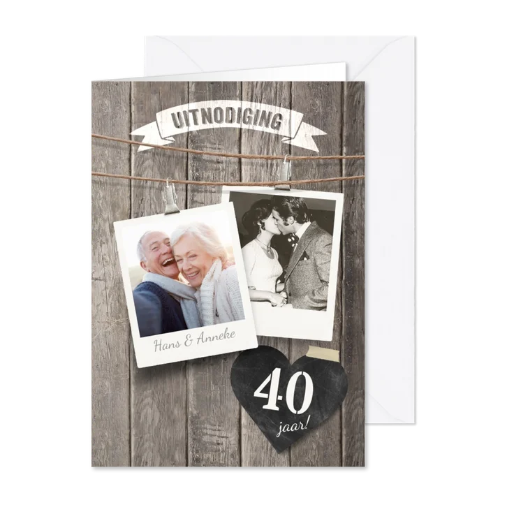 Uitnodiging jubileum foto's hout