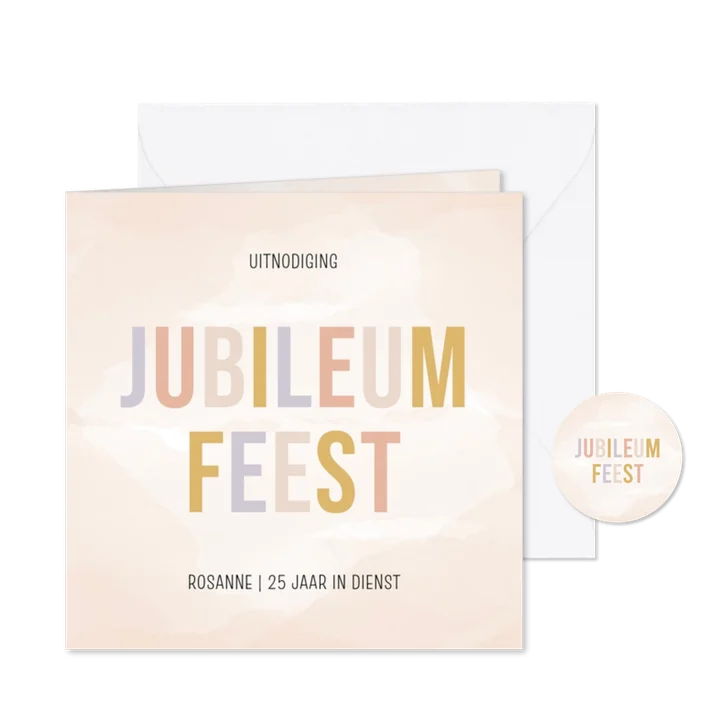 Uitnodiging jubileum waterverf en grote gekleurde letters