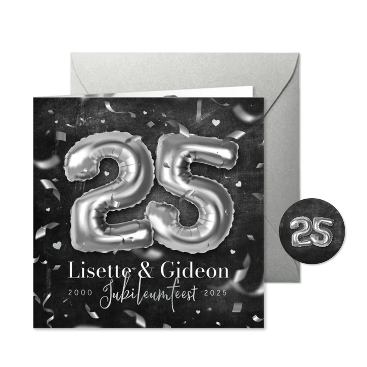 Uitnodiging jubileumfeest 25 jaar getrouwd krijtbord ballon