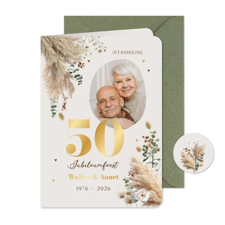 Uitnodiging jubileumfeest 50 jaar foto eucalyptus grassen
