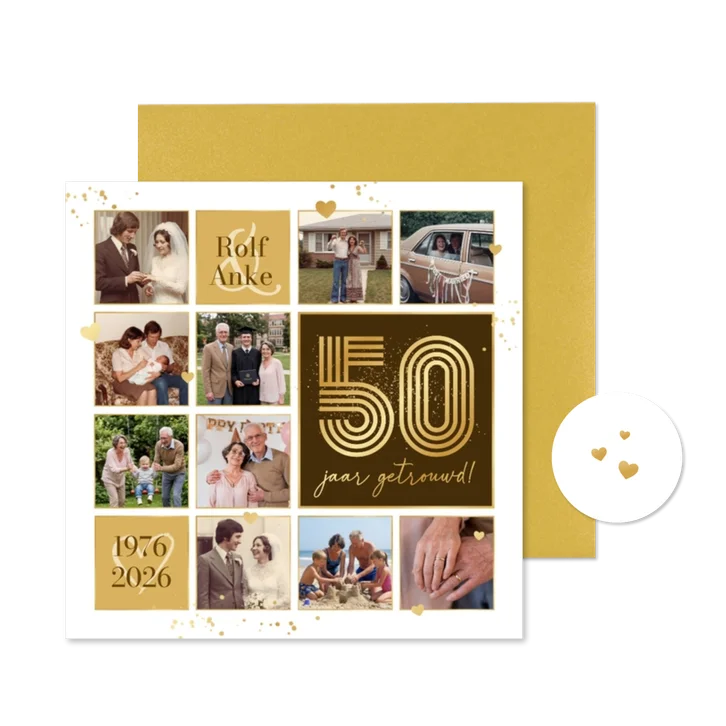 Uitnodiging jubileumfeest 50 jaar getrouwd fotocollage