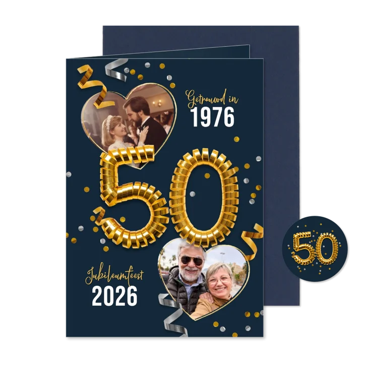 Uitnodiging jubileumfeest 50 jaar goud confetti foto's