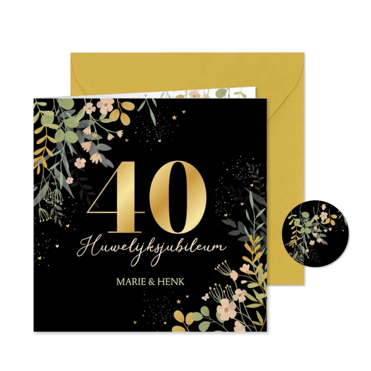 Uitnodiging jubileumfeest bloemen en hartjes 