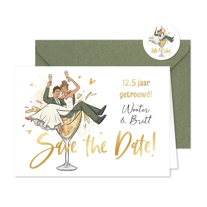 Uitnodiging jubileumfeest cartoon humor proost feestje