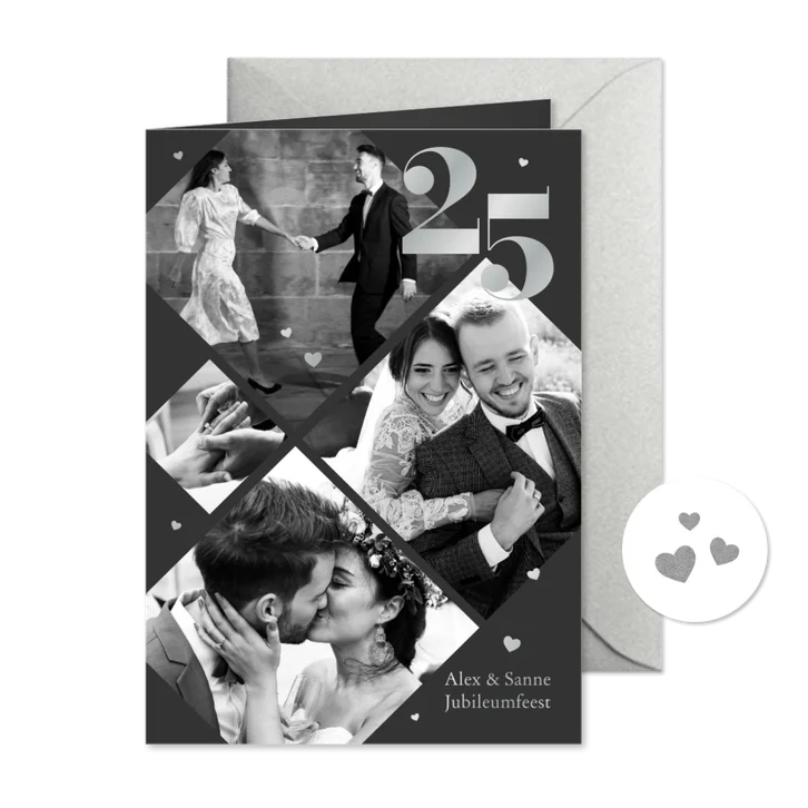 Uitnodiging jubileumfeest fotokaart 25 jaar getrouwd zilver