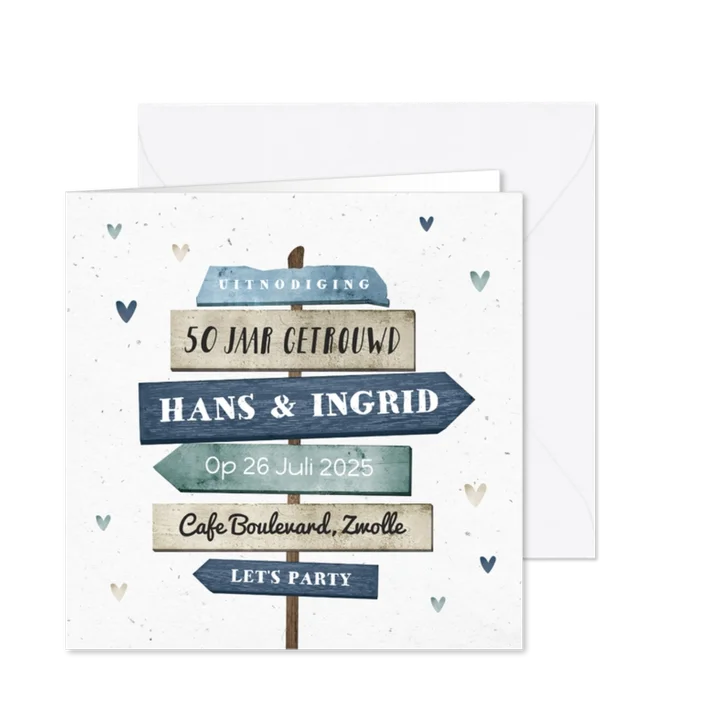 Uitnodiging jubileumfeest gegwijzers 50 jaar getrouwd 