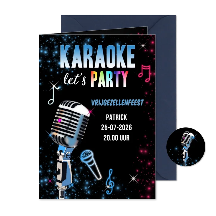 Uitnodiging karaokefeestje neon