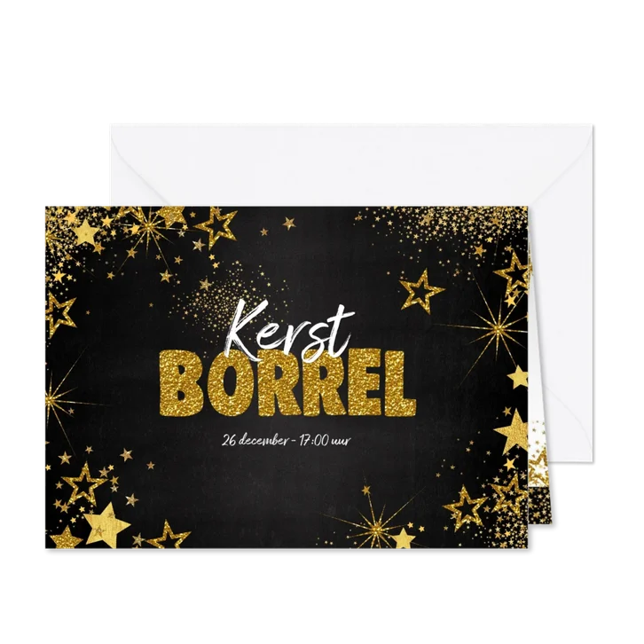 Uitnodiging (kerst) borrel feestelijke kaart met sterretjes