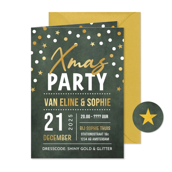 Uitnodiging kerst feestje met confetti en foliedruk