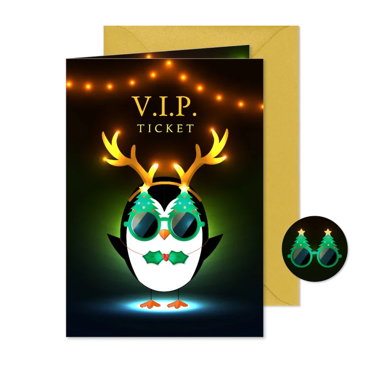 Uitnodiging kerst humor partypinguïn foute kerstoutfit disco