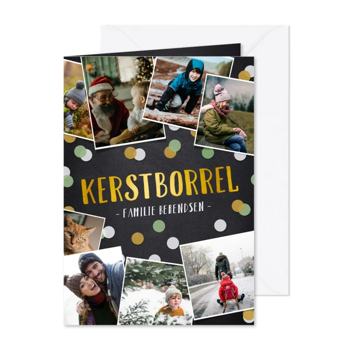 Uitnodiging kerstborrel fotocollage van 9 foto's