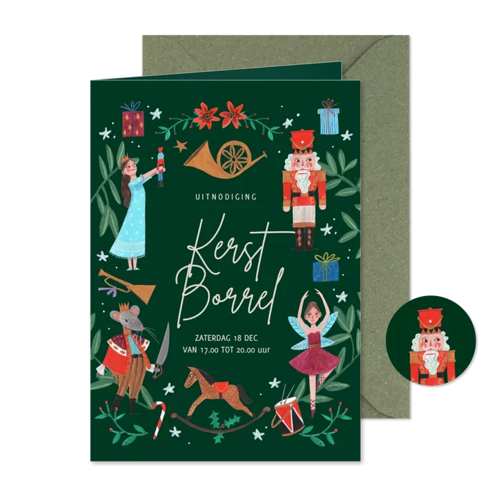 Uitnodiging kerstborrel notenkraker groen