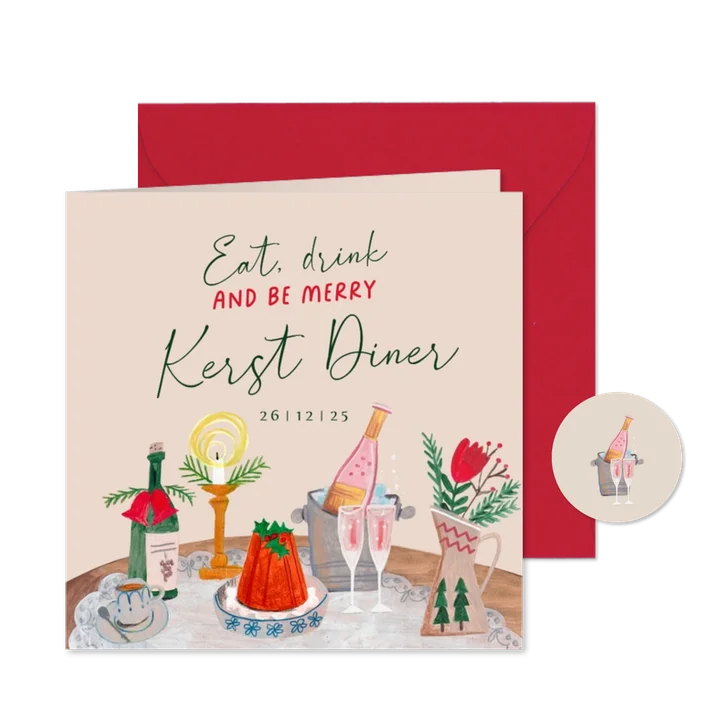 Uitnodiging kerstdiner doodle illustratie eten en drinken
