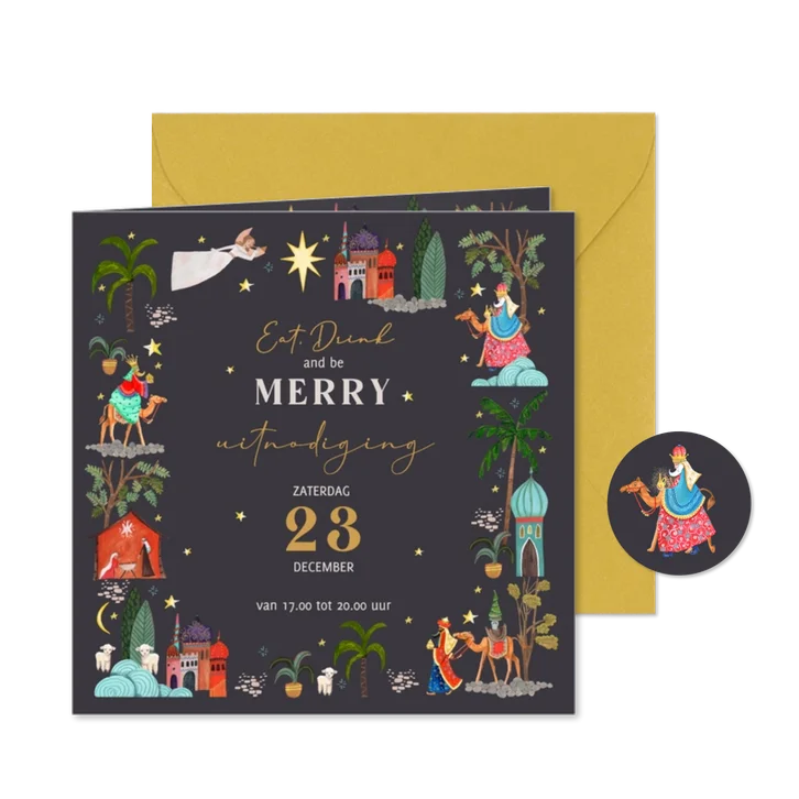 Uitnodiging kerstdiner drie koningen illustratie