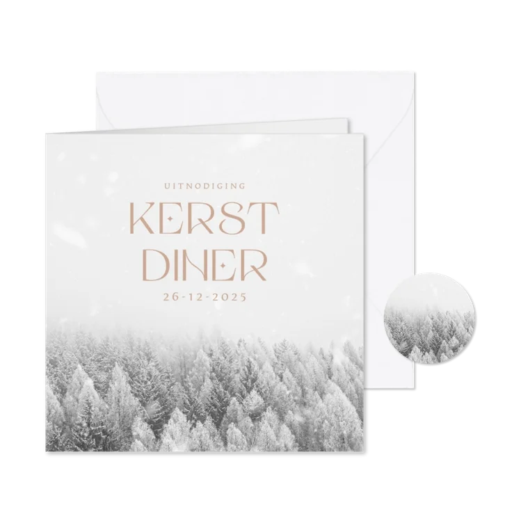 Uitnodiging kerstdiner met besneeuwde bomen 