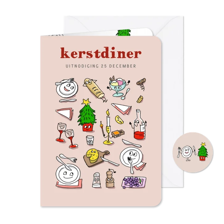 uitnodiging kerstdiner met borden bestek en meer
