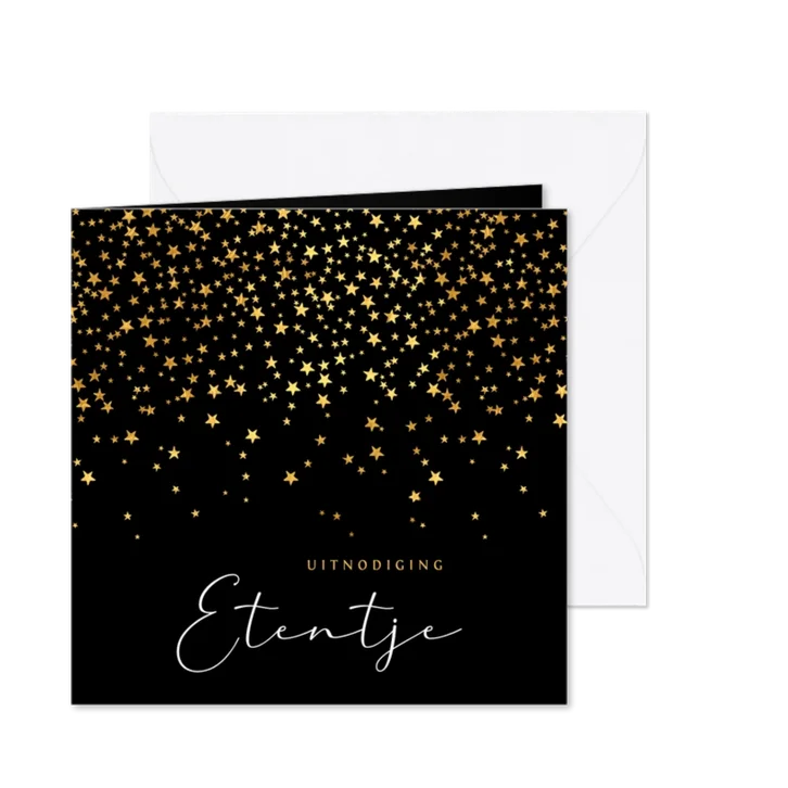 Uitnodiging kerstdiner sterren goud confetti