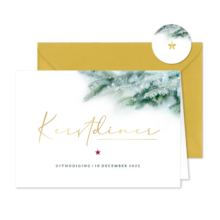 Uitnodiging kerstdiner stijlvol dennentakjes