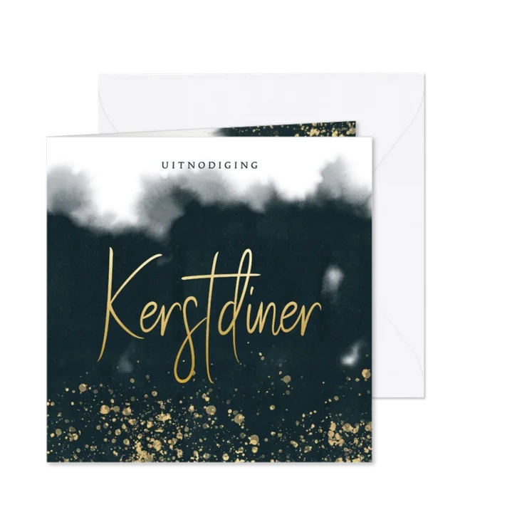 Uitnodiging kerstdiner waterverf & gouden tekst