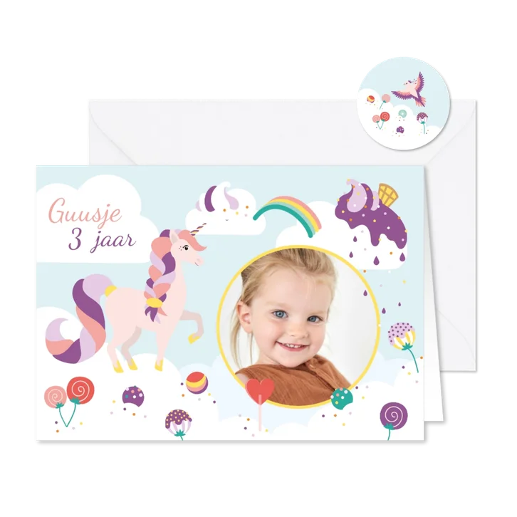 Uitnodiging kinderfeest eenhoorn meisje