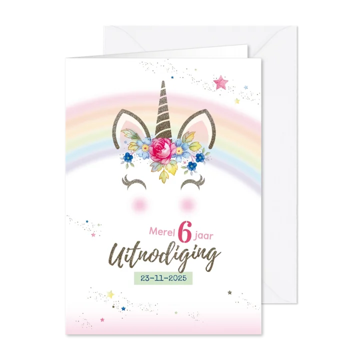 Uitnodiging kinderfeest Unicorn ansichtkaart