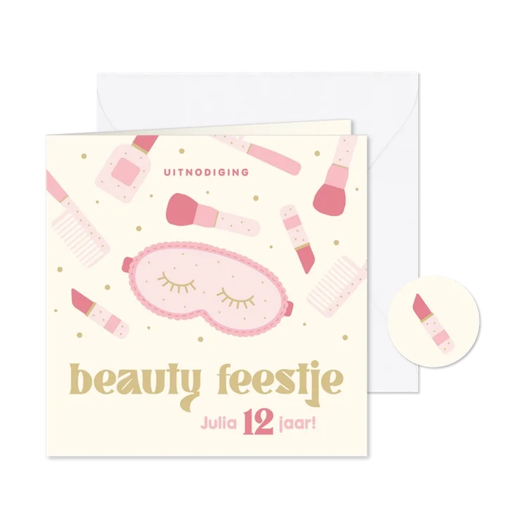 Uitnodiging kinderfeestje beauty en make-up 