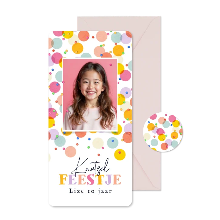 Uitnodiging kinderfeestje confetti foto creatief knutselen