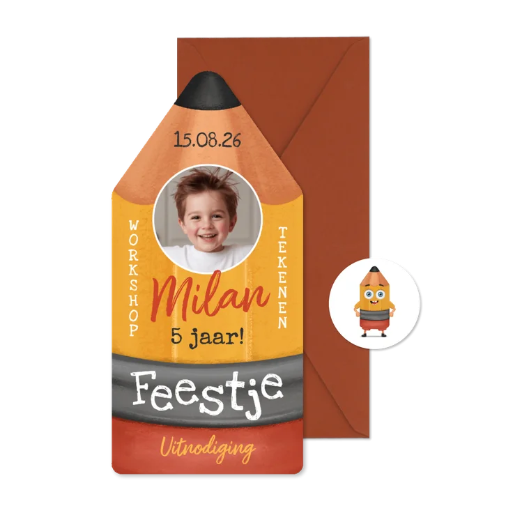 Uitnodiging kinderfeestje creatief potlood tekenen knutselen