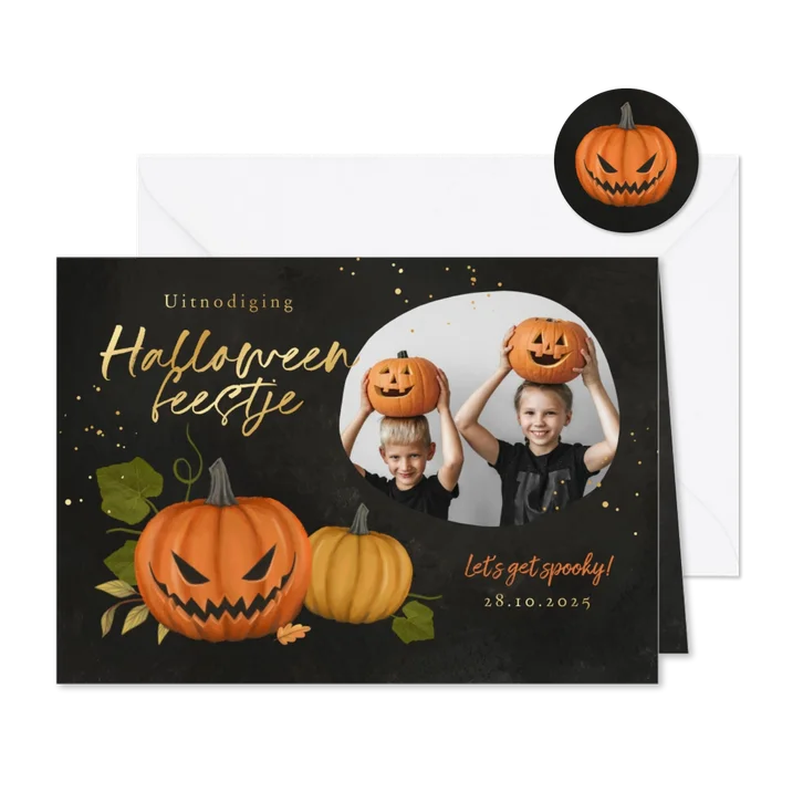 Uitnodiging kinderfeestje halloween pompoenen foto