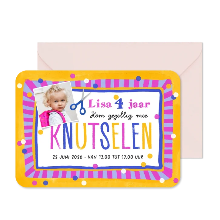 Uitnodiging kinderfeestje knutselen creatief confetti papier