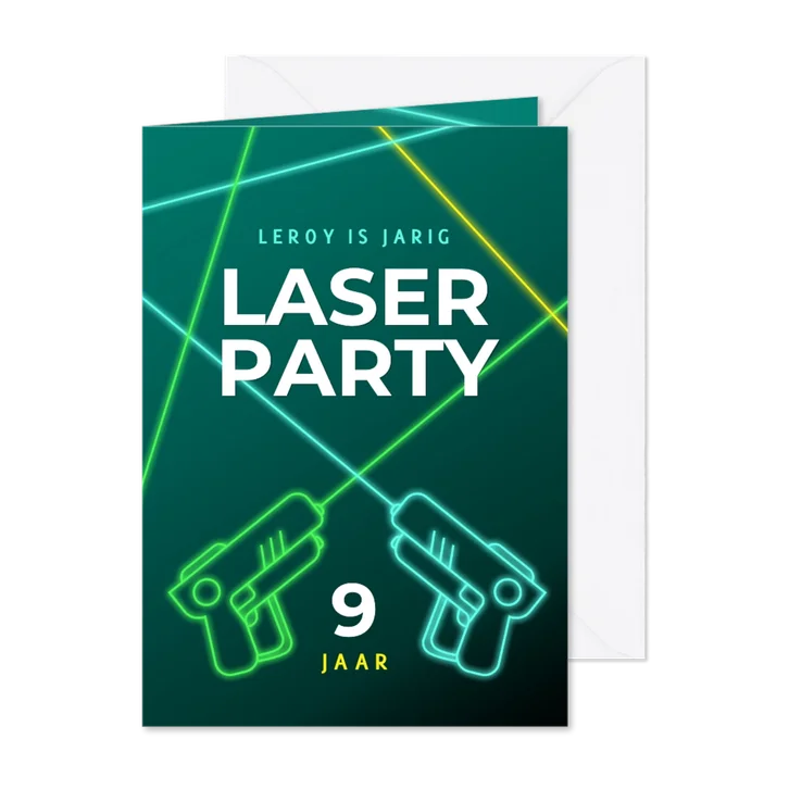 Uitnodiging kinderfeestje laser party met laserguns