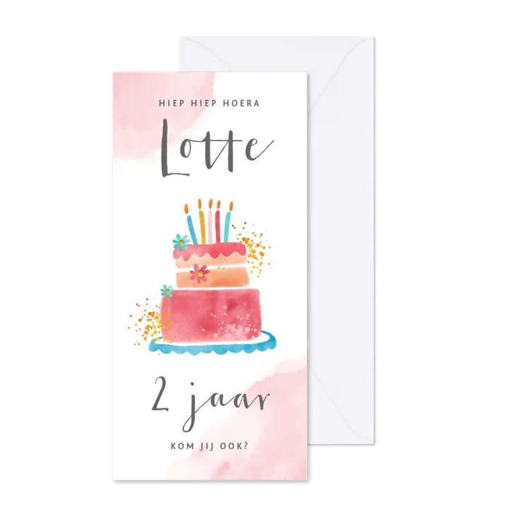 Uitnodiging kinderfeestje meisje met grote taart