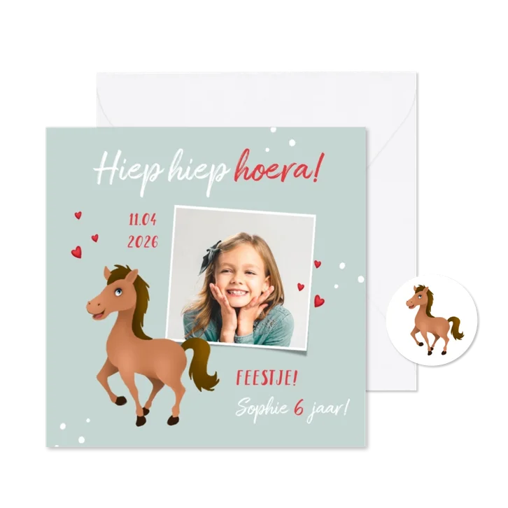 Uitnodiging kinderfeestje meisje paard hartjes