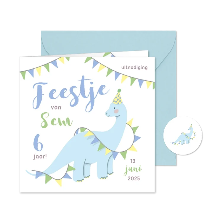 Uitnodiging kinderfeestje met dinosaurus voor een jongen