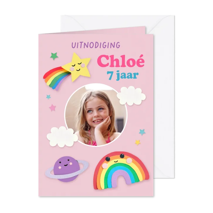 Uitnodiging kinderfeestje regenboog en vallende ster