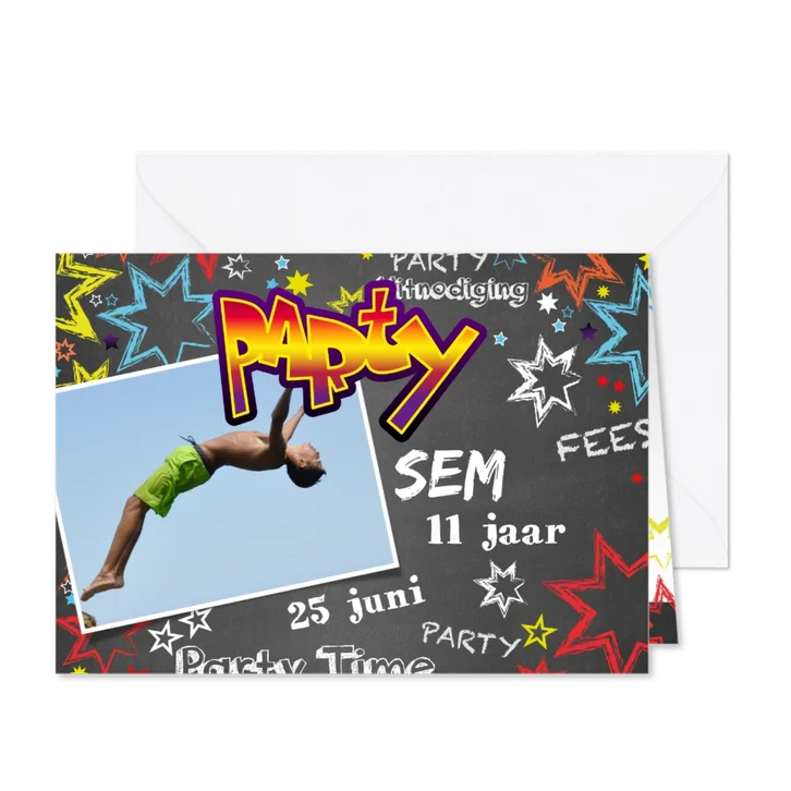 Uitnodiging kinderverjaardag stoer graffiti Party