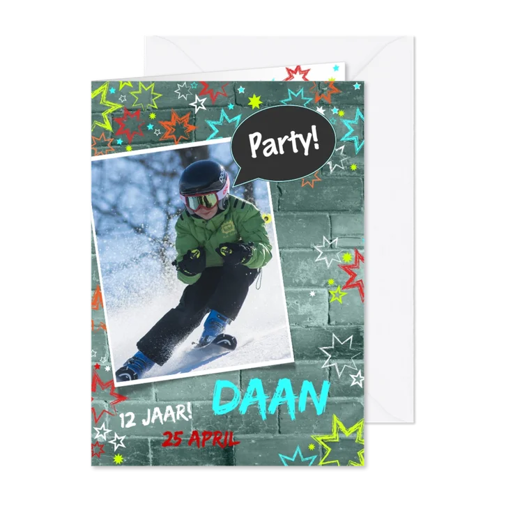 Uitnodiging kinderverjaardag stoer muur graffiti