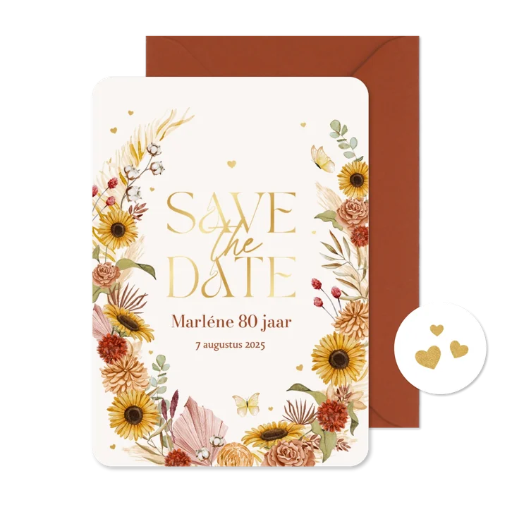Uitnodiging klassiek stijlvol save the date bloemen vlinders