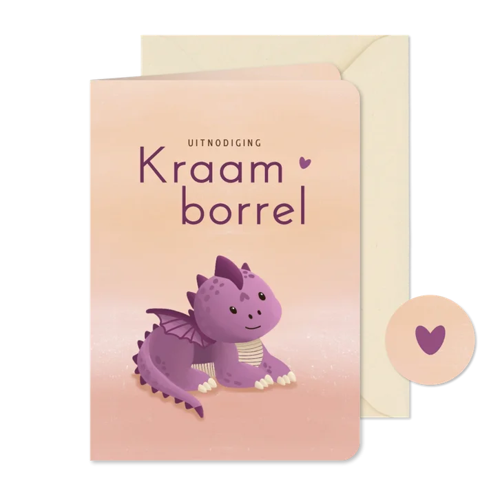 Uitnodiging kraamborrel paarse draak meisje