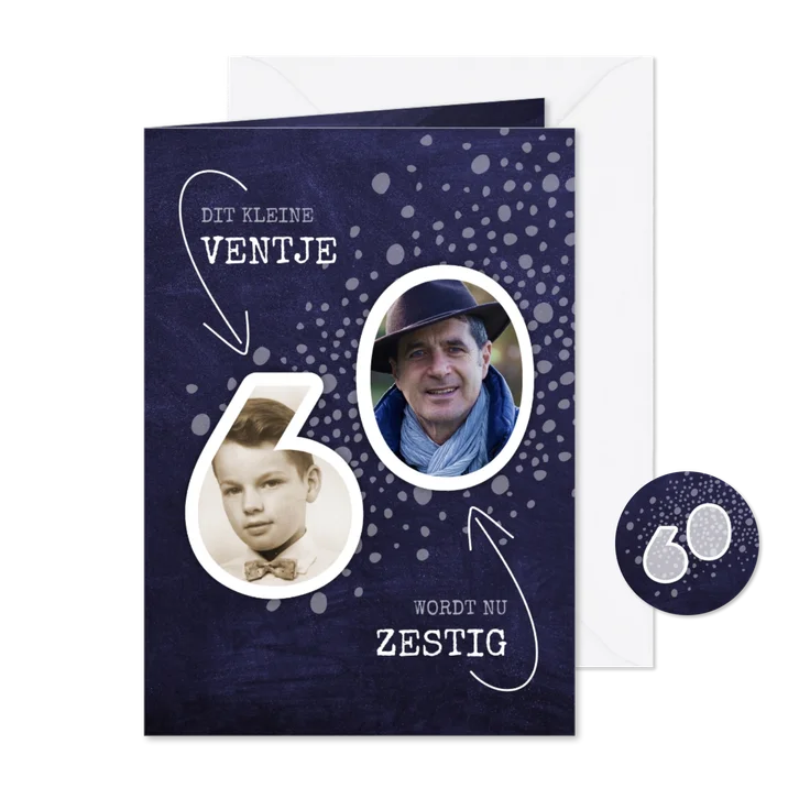 Uitnodiging krijtbord Dit kleine ventje wordt 60