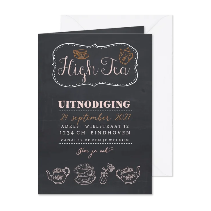 Uitnodiging krijtbord high tea 