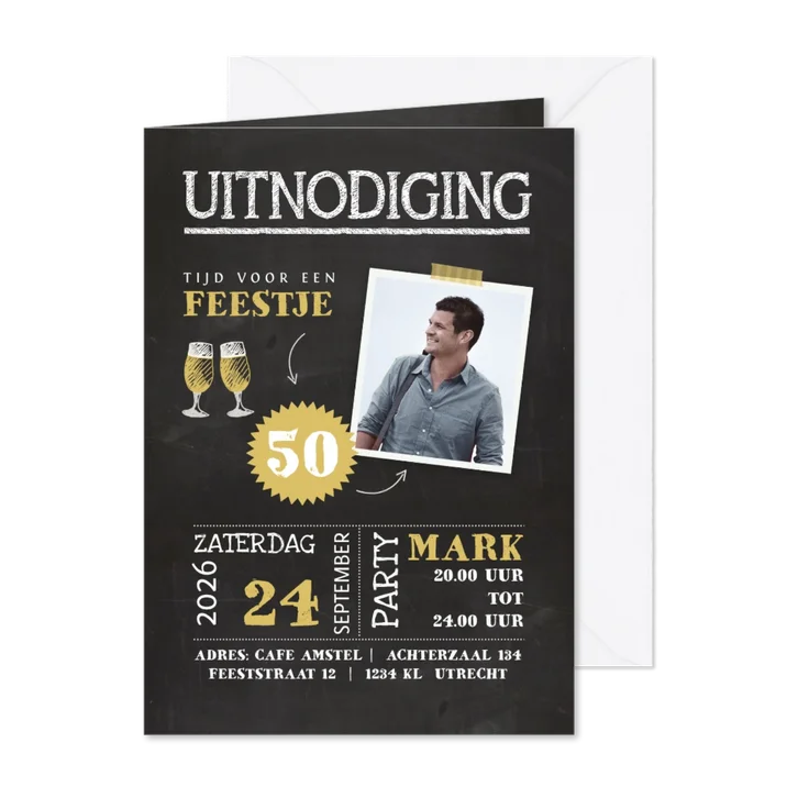 Uitnodiging krijtbordlook met handlettering 