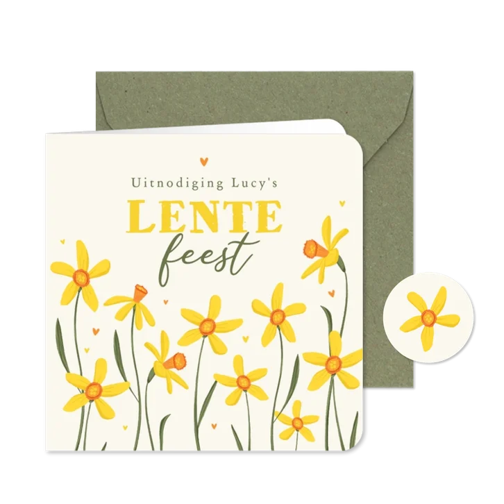 Uitnodiging lentefeest narcissen bloemen geel vrolijk 