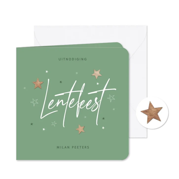 Uitnodiging lentefeest sterren hout