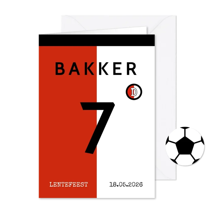 Uitnodiging lentefeest voetbalshirt rood wit zwart